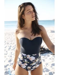 Panache Swim Florentine Strapless Bandeau Badpak Grote Cupmaten - Navy Floral - SW1058 -Lingerie Kortingswinkel panache swim florentine strapless bandeau badpak grote cupmaten navy floral sw1058 3