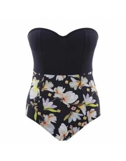 Panache Swim Florentine Strapless Bandeau Badpak Grote Cupmaten - Navy Floral - SW1058 -Lingerie Kortingswinkel panache swim florentine strapless bandeau badpak grote cupmaten navy floral sw1058 5