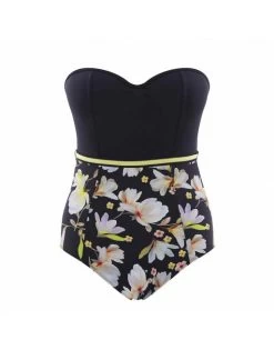 Panache Swim Florentine Strapless Bandeau Badpak Grote Cupmaten - Navy Floral - SW1058 -Lingerie Kortingswinkel panache swim florentine strapless bandeau badpak grote cupmaten navy floral sw1058 6