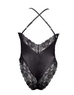 Plaisir Boudoir Bodystocking Grote Maten 50-54 - Black Satin/Black Lace - 2058 -Lingerie Kortingswinkel plaisir boudoir bodystocking grote maten 50 54 black satinblack lace 2058 3