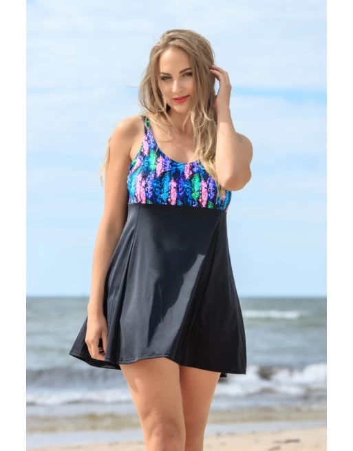 Plaisir Funky Feather Zwemjurkje Grote Maten 54/56 Cup G/H - Zwart - T0045 1 Plaisir Funky Feather Zwemjurkje Grote Maten 54/56 Cup G/H - Zwart - T0045