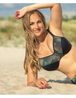 Plaisir Harlequin Bikini Beha Grote Maten 90-105 Cup C - H - Black/Green Lurex - T0023