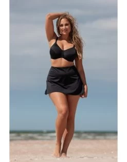 Plaisir Solid Color Strand Rokje Kleine - Grote Maten 42-56 - Zwart - T0038